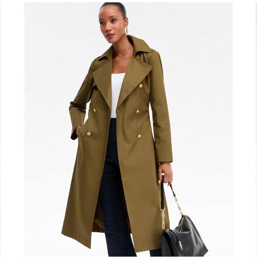 INC International Concepts Olive Double-Breasted Trench Coat size Medium